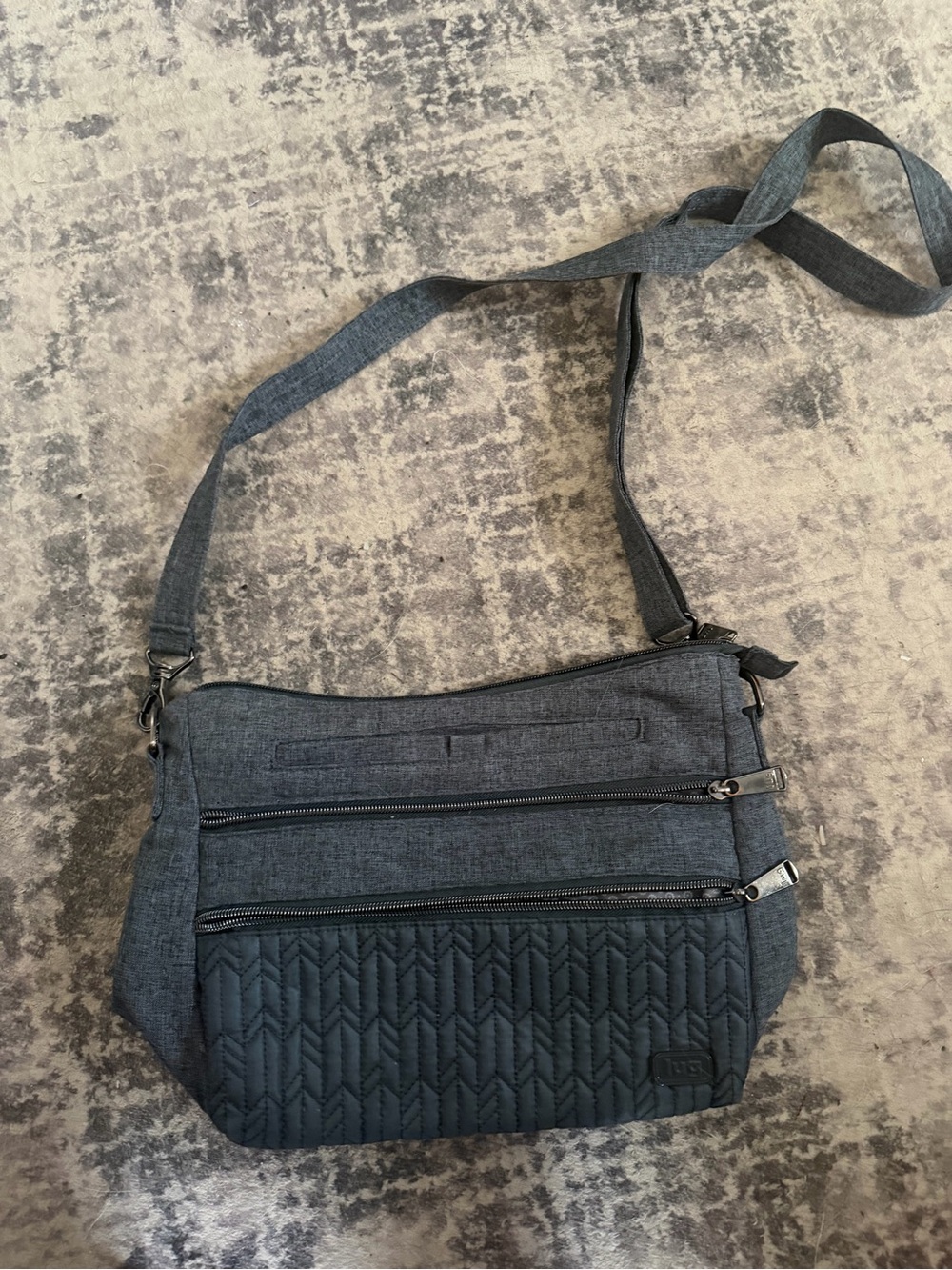 Lug Gray Quilted Crossbody Bag with Multiple Zippers
